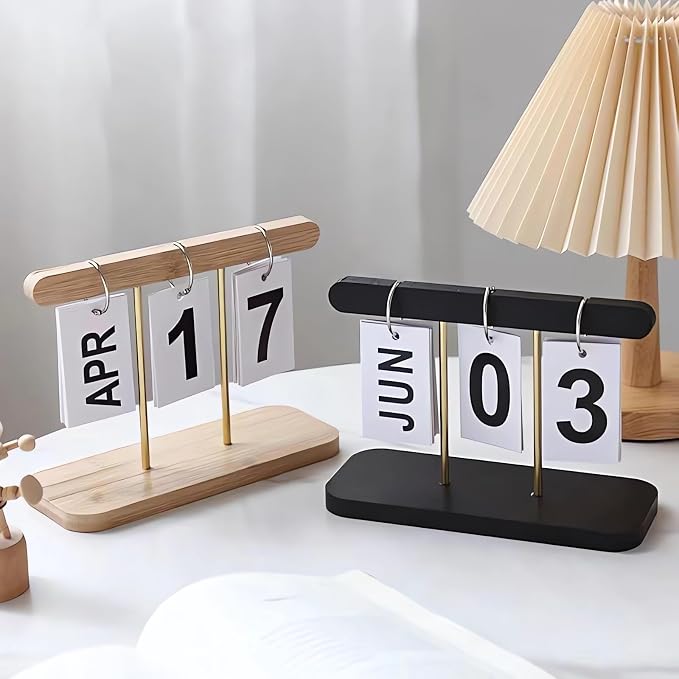 Perpetual Daily Flip Calendar for Desk Reusable Office Desktop Decor Home Accessories Photography Props (Black)(TZL-calendar)