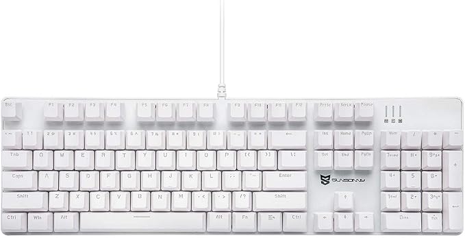 Merdia Hot Swappable 104 Keys Full Size Mechanical PC Gaming Keyboard | Blue Switch White Mechanical Wired Computer Keyboards | LED Backlit 104 Keys US Layout Light Up Wired Gaming Keyboard