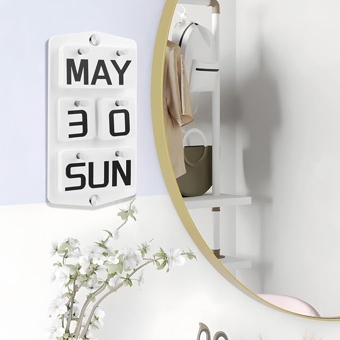Wall Mount Acrylic CalendarCalendar, Perpetual 2026 Daily Display Calendar, Reusable Yearly Wall Standing Calendars with Wall Hook for Home Office Decor Desk Accessories (White)