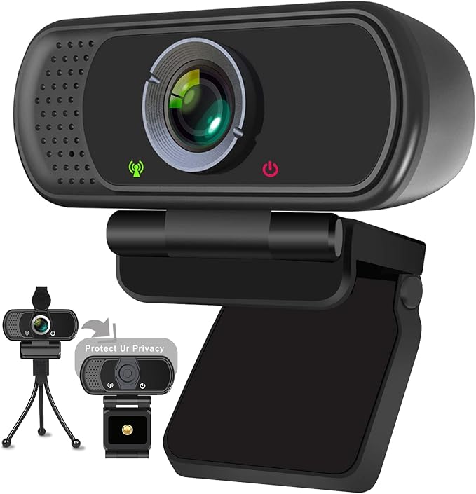 Full HD 1080P Webcam with Privacy Shutter and Tripod, Pro Streaming Web Camera with Microphone, Widescreen USB Computer Camera for Laptop Desktop Mac