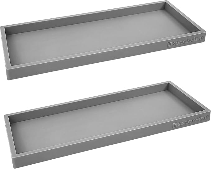 Silicone Countertop & Vanity Bathroom Tray – 2 PC 11.7" | Bathroom Tray Set, Bathroom Tray Countertop, Bathroom Counter Tray, Dish Soap Kitchen Tray & Bathroom Organizer Countertop