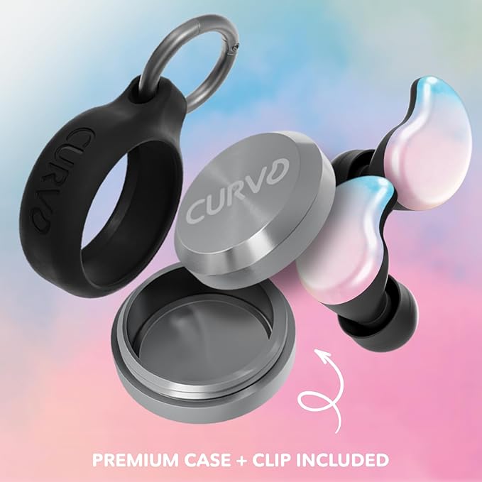 CURVD Cliq Noise Cancelling Ear Plugs – Reusable Concert Earplugs for Noise Reduction with Swappable Covers, 5 Tip Sizes & Travel Case. Stylish, Comfy, and Customizable Protection