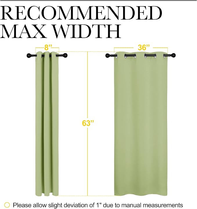 NICETOWN Nursery Curtains 63 inch Long, Thermal Insulated & Room Darkning Curtains with Grommet Top, Light Sage Green Draperies for Son's Room, Kitchen, 1 Pair, W42 x L63 in per Panel