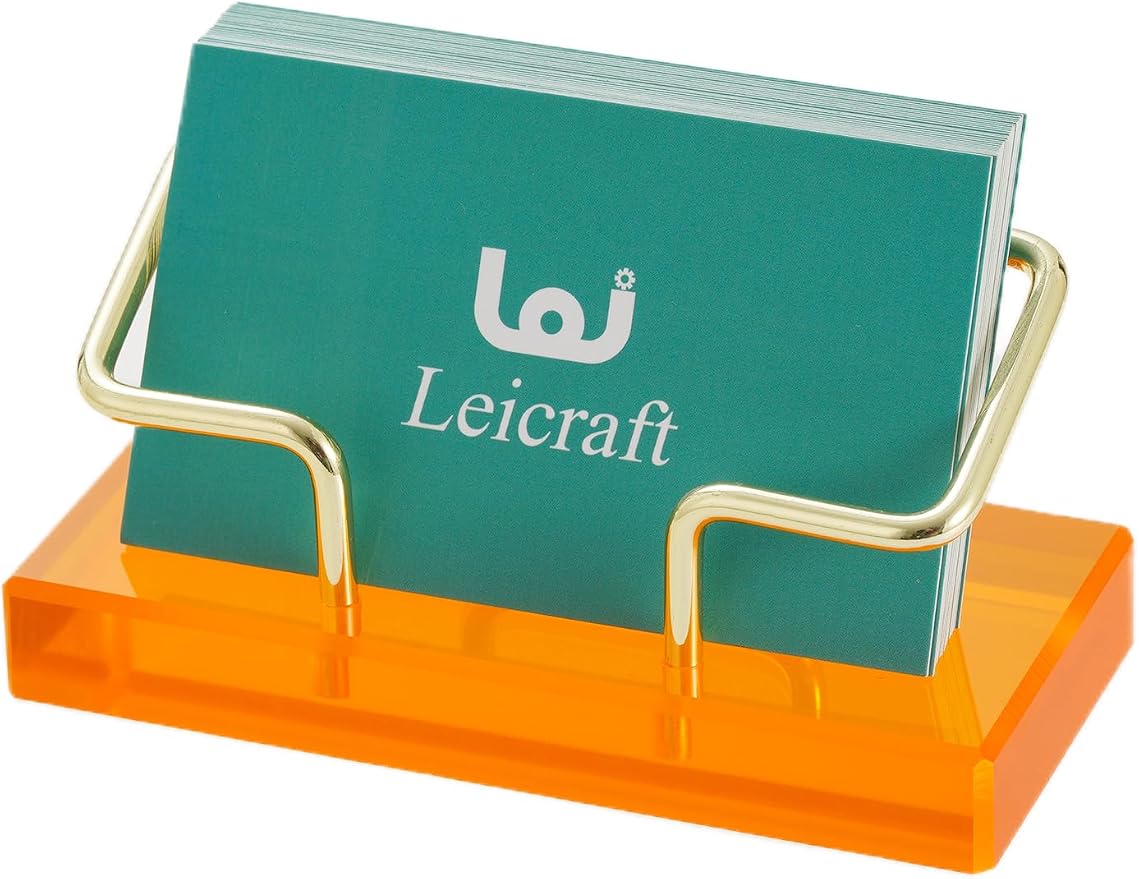 Business Card Holder for Desk, Modern Card Organizers and Office Desk Accessories for Men and Women (Orange & Golden)