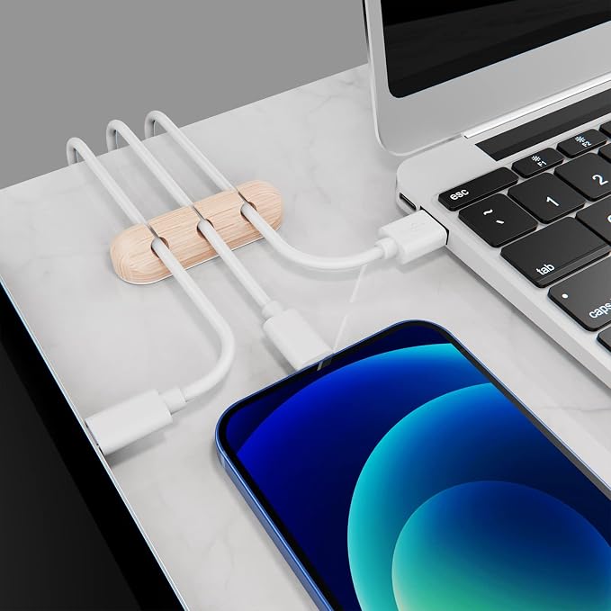 SOULWIT Cable Holder Clips, 3-Pack Cable Management Cord Organizer Clips Silicone Self Adhesive for Desktop USB Charging Cable Nightstand Power Cord Mouse Cable Wire PC Office Home - Wood Grain