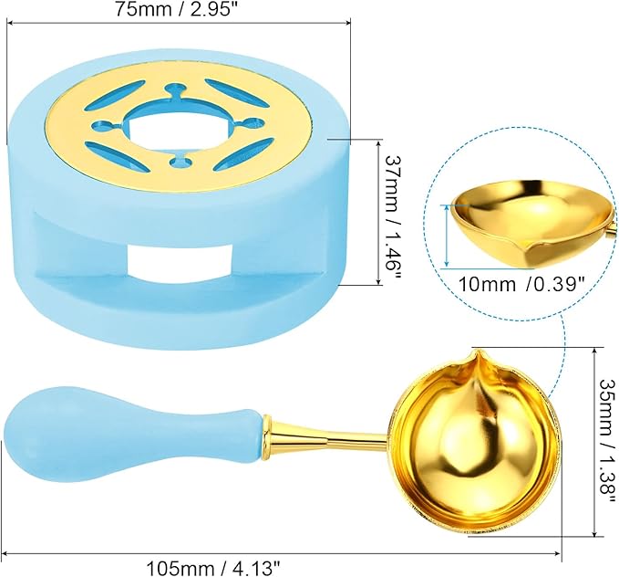 PATIKIL Wax Seal Kit, Wax Seal Warmer with Melting Spoon Retro Melt Stove Pot Furnace Tool for Wax Sealing Beads Stamp Letter Envelope, Sky Blue