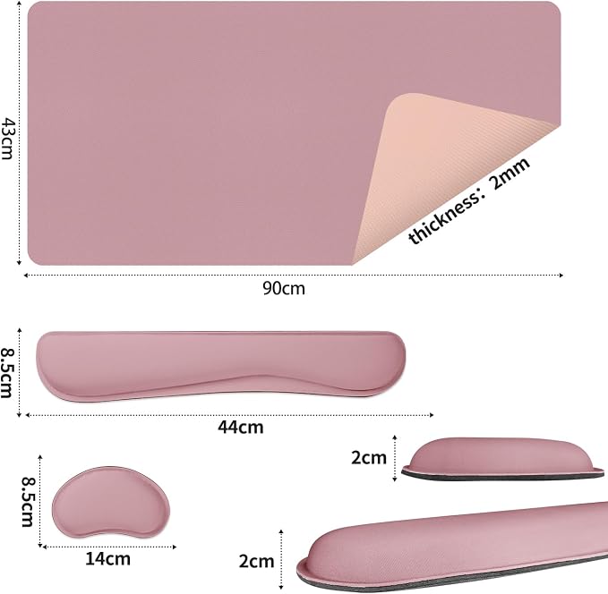 Mouse Pad and Keyboard Wrist Rest, 3-in-1 Large Keyboard and Mouse Pad Set, Ergonomic Wrist Rest for Computer Keyboards, Non-Slip Desk Mat Protector for Women (Purple Pink, 35.4" X 16.9")