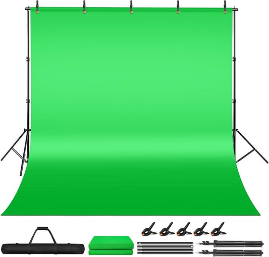 Green Screen Backdrop Kit, 6.5 x 10 Ft Portable Greenscreen Background with Stand, 5 Clamps & Carrying Bag for Photography, Streaming, Zoom, Gaming, YouTube