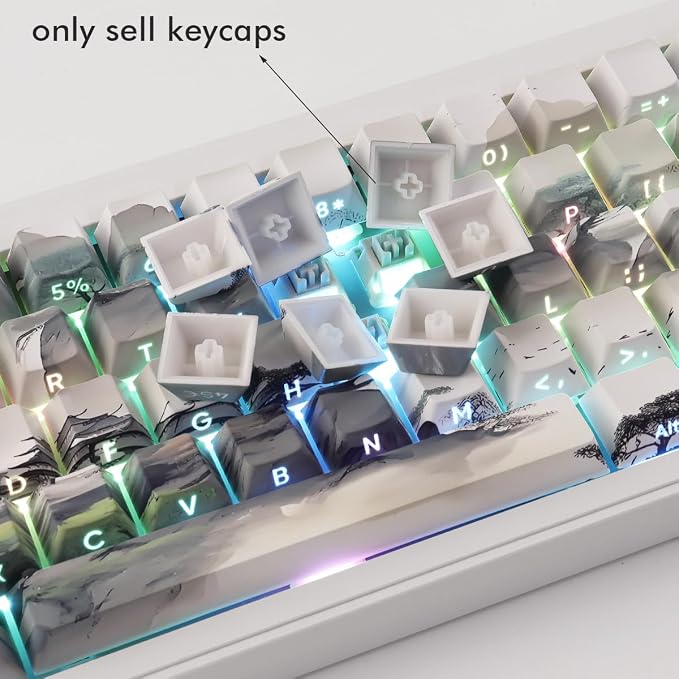 Sunzit PBT Keycaps - Side Print Keycaps 75 Percent, Shine Through Custom Key caps, Japanese Keycap Set Dye Sub & Double Shot, 135 Keys Cherry Profile Keyboard Keycap for Mechanical Keyboard