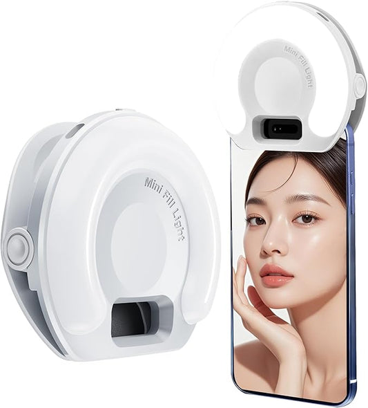 Portable Ring Light for Phone，3 Color Modes Clip On LED Light，Selfie Light for iPhone & Webcam，Adjustable Phone Light Clip for Video Recording, Content Creator,Vlog，Makeup & Video Calls