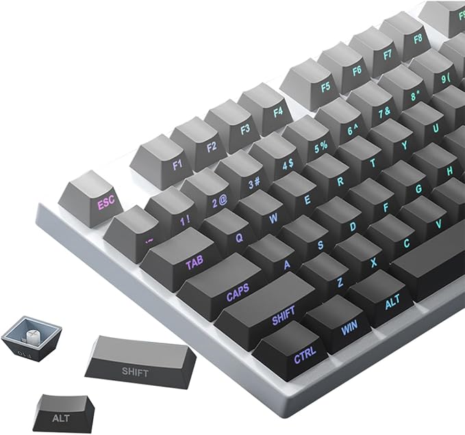 PBT Keycaps Side Print Key Cap Set, Double Shot Shine Through Custom Keycaps, Cherry Profile 133 Keys for Mechanical Keyboards Gradient Blue (Gradient Gray)