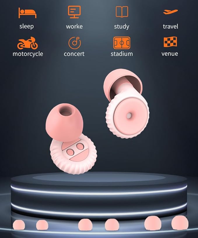Ear Plugs for Sleeping Noise Cancelling EarPlugs Reusable Ear Concert Protection for Musicians,Rave,Focus,Moto and Sleep 25dB Silicone Earplugs Noise Reduction 8 Pair Ear Tips (XS/S/M/L) Pink