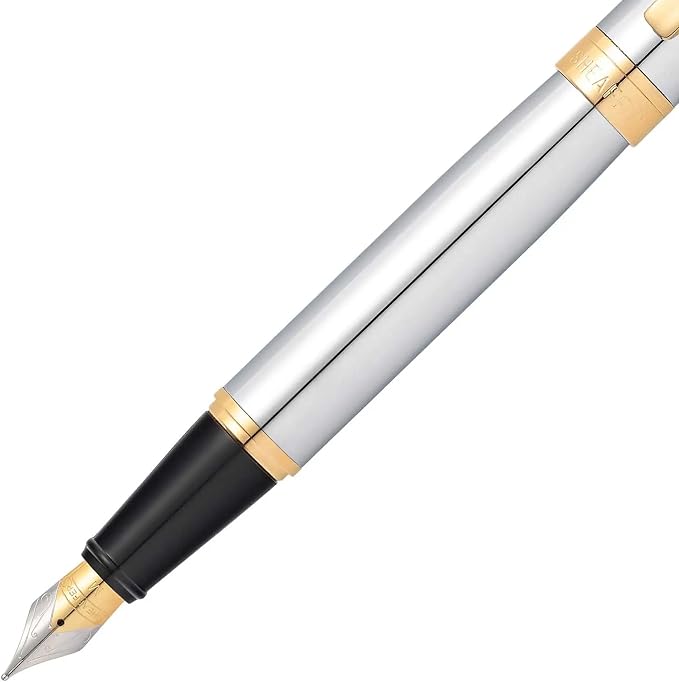 Sheaffer 300 Chrome Fountain Pen with Gold Tone Trim and Fine Nib
