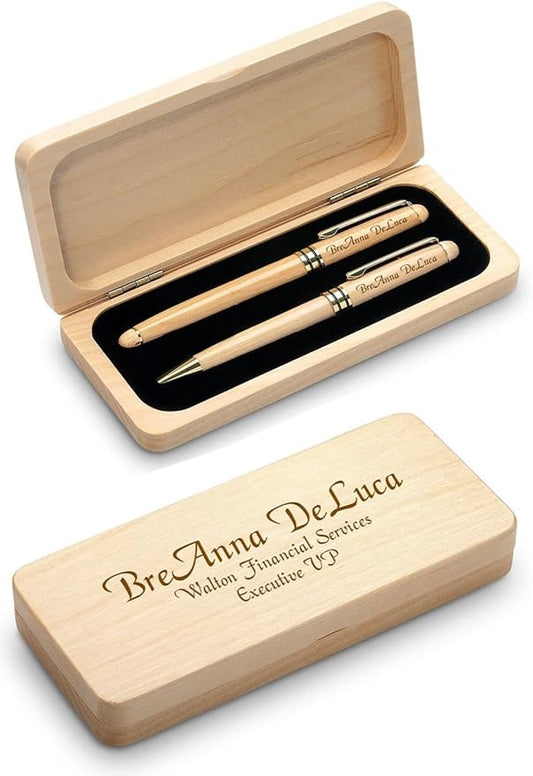 Executive Gift Shoppe | Elegance Collection Personalized Maple Wood Ballpoint Pen & Fountain Pen Set with Custom Engraving