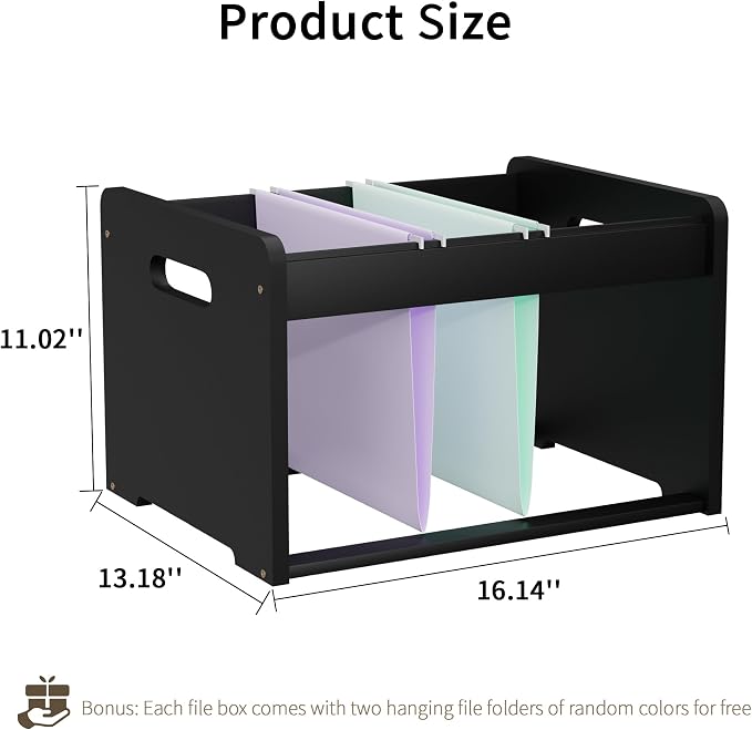 Bamboo Hanging File Organizer, Desktop File Box, Open Top, 1 Pack, Black | Open-Top Access, 2 Hanging Folders Included, Letter & Legal Files, Sliding Rails, Reinforced Handles, Easy Assembly