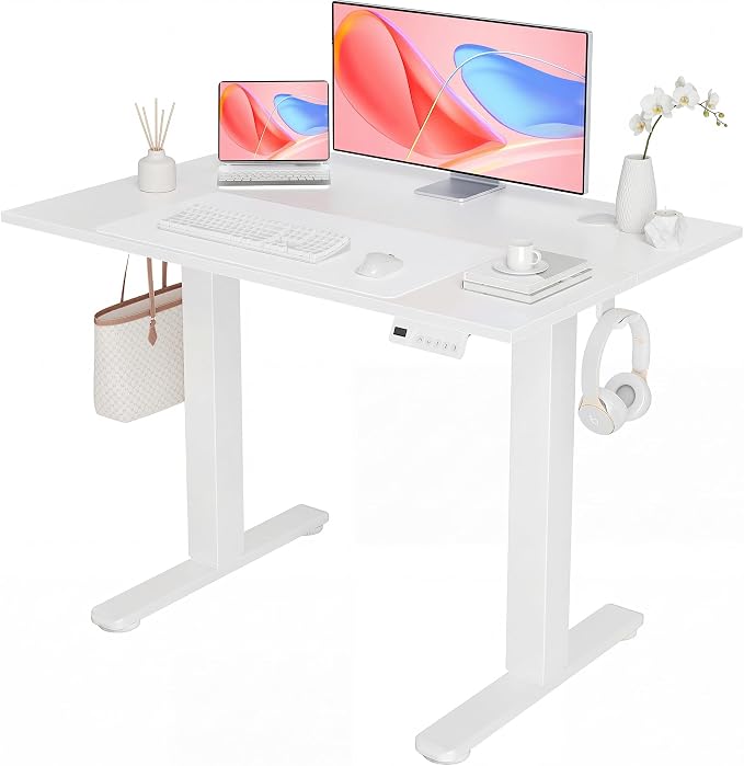YDN Electric Standing Desk, 40x24 Inch, White | 3 Memory Presets, Cable Management, Adjustable Height, Sit Stand, Computer Workstation, Home Office