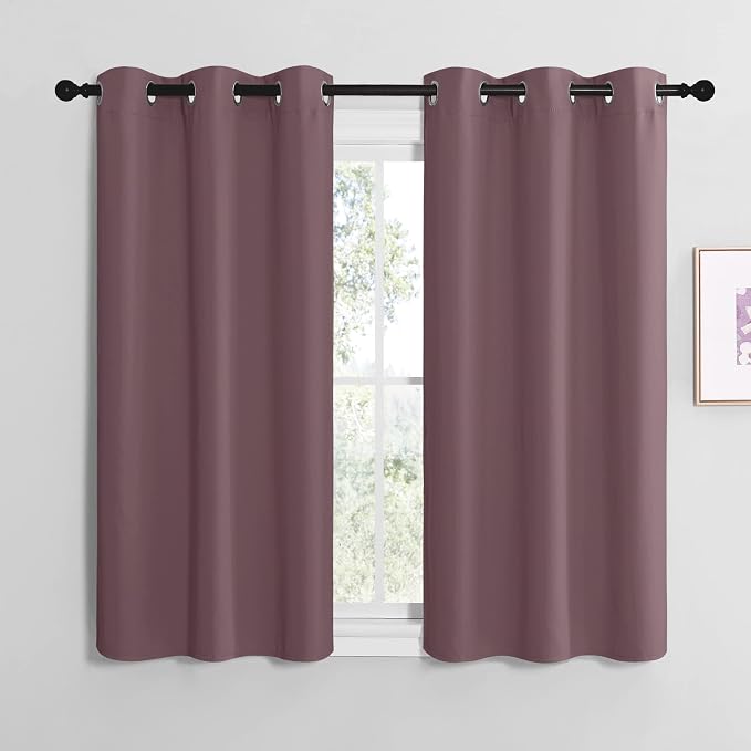 NICETOWN Dry Rose Room Darkening Curtains for Kitchen, Set of 2, 42 inches Wide by 48 inches Long, Window Treatment Thermal Insulated Solid Grommet Room Darkening Curtains/Drapes for Bedroom
