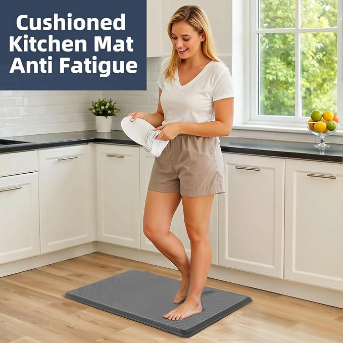 Kitchen Mat Cushioned Anti Fatigue, 0.75" Waterproof,Non Slip Kitchen Rugs, Memory Foam Comfort Mat for Standing at Home,Office,Sink,Laundry(17"x31" Grey)