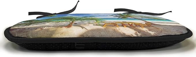 Lunarable Coastal Chair Cushion Pads Set of 8, Dining in Beach Under The Sun Rays Palm Trees Shadows Shades Vacation Image, Anti-Slip Seat Padding for Kitchen & Patio, 16"x16", Green Blue Ivory