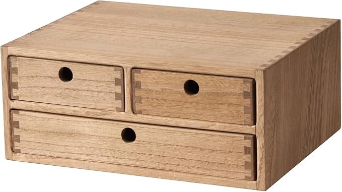 KIRIGEN Wood Desk Organizer with 3 Drawers, Desktop Storage Brown 23-DBR | Wooden Desktop Drawer Hold A4 Papers, Stationery, Jewelry, and Makeup, Fully Assembled for Home Office