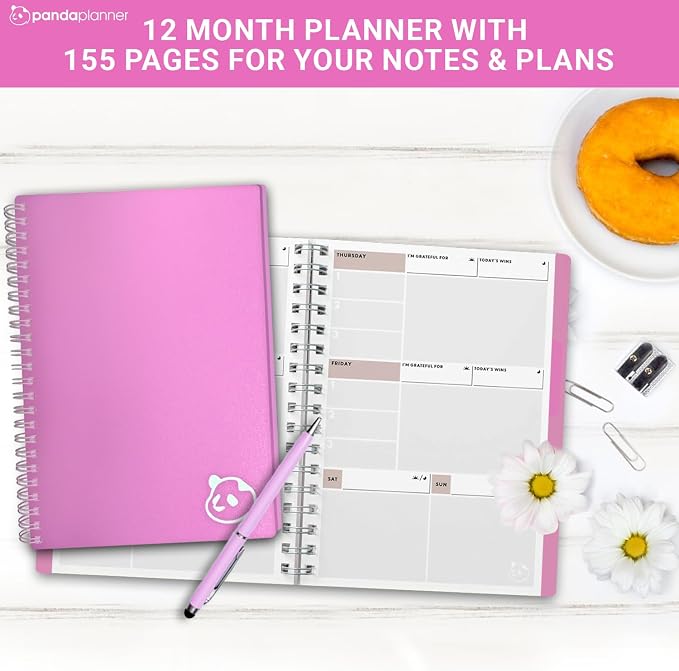 Panda Planner 2026 Undated Weekly Planner, Weekly To Do List Notebook with Spiral Binding - 5.75” x 8.25”, 52 Weeks - Undated Planner with Habit Tracker Notebook for Home, School & Office (Pink)