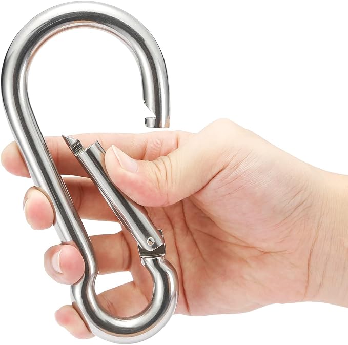 sprookber Stainless Steel Spring Snap Hook Carabiner - 304 Stainless Steel Caribeener Clips, Set of 6