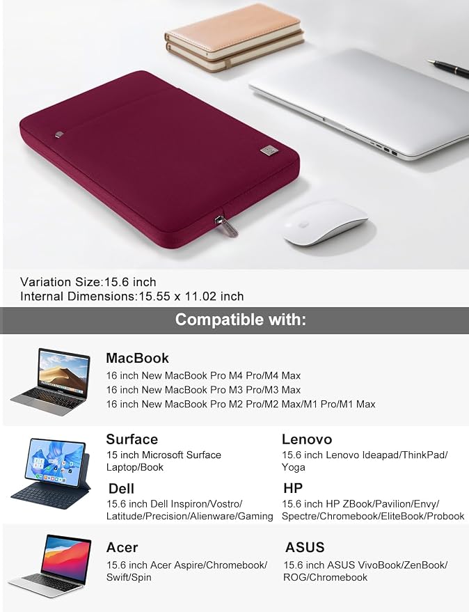 DOMISO Laptop Case Laptop Sleeve Cover for 16 inch MacBook Pro M4/M3/M2/M1 Pro/Max A3403 A3186 A2991 A2780 A2485 A2141,Compatible with 15.6 inch HP Lenovo Dell XPS 16,Wine