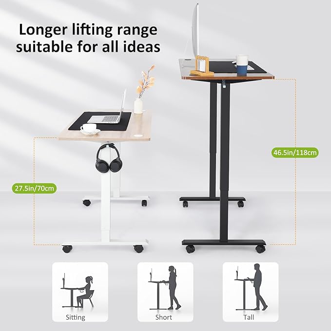 farexon Electric Standing Desk 55 x 24In with Charging Station, Adjustable Height Desk with Mouse Pad, 2 USB Ports & 3 Power Outlets, 4 Caster, 4 Preset Heights, 27''-46'' Lifting Range