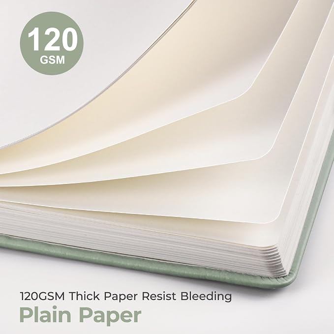 AHGXG Blank Journal Notebook, 160 Pages, A5 Medium Size (5.7'' x 8.3''), 120 GSM Thick Paper, Leather Hardcover, for Sketching, Drawing, Painting (Sage Green)