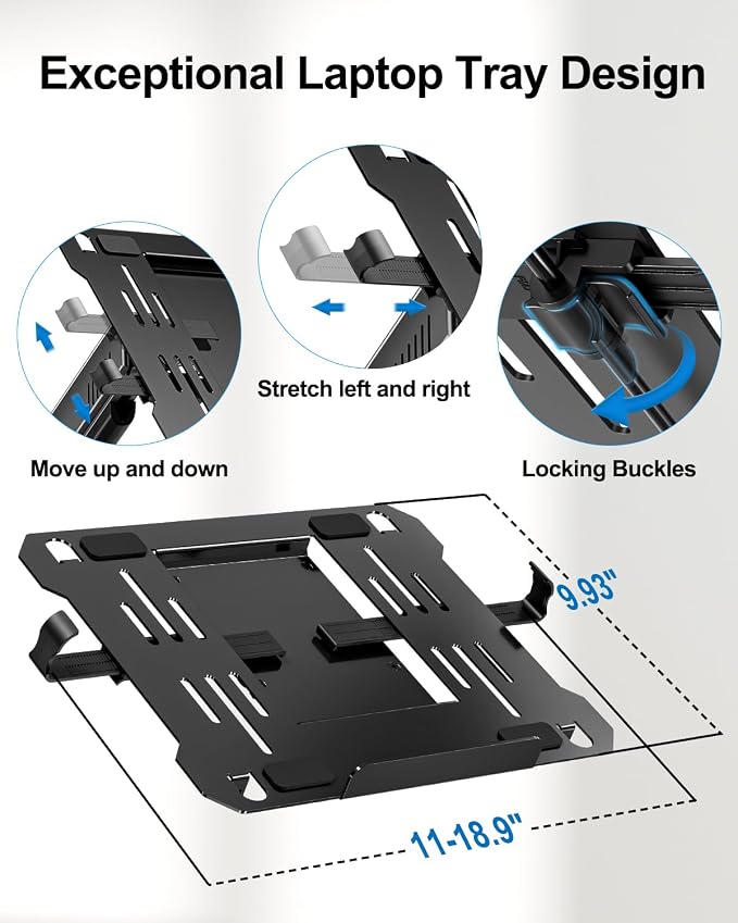 Laptop Wall Mount, 2-in-1 Monitor with Vented Tray | Fits Max 17" Notebook or 13- 32" Computer Screen, Adjustable Laptop Arm Holds 4.4-22lbs, Gas Spring Laptop Holder Stand