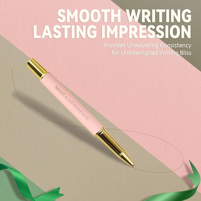 YUNCHUN Luxury Inspirational Rollerball Pen Set Gifts for Women, Metal Pens with Motivational Words, Smooth Black Ink Medium Point, Elegant Executive Gift Pens with Extra Blue Refill, Pink