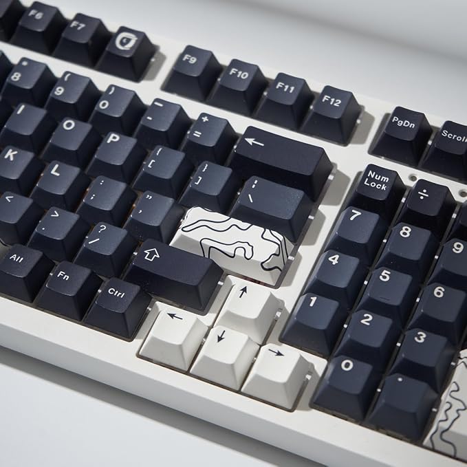 4pcs Keycaps, White Topographic Keycaps PBT Keycap Cherry Profile Dye-Sublimation Space Bar 6.25U ESC Enter Custom Keycap Set for Mechanical Keyboard Caps Desktop Computer Keyboards