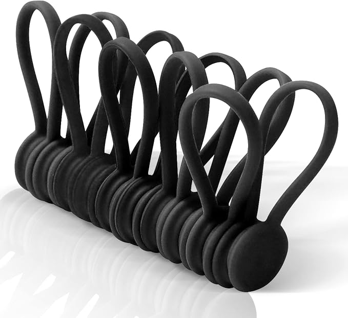 Kanemc Magnetic Ties for Cord,Silicone Magnetic Cable Ties(10-Pack, Black) | Reusable Magnetic Cable Organizer,Silicone Magnetic Cord Ties with Strong Magnet for Cable Bundling ,Bookmarks,Fridge Magnets