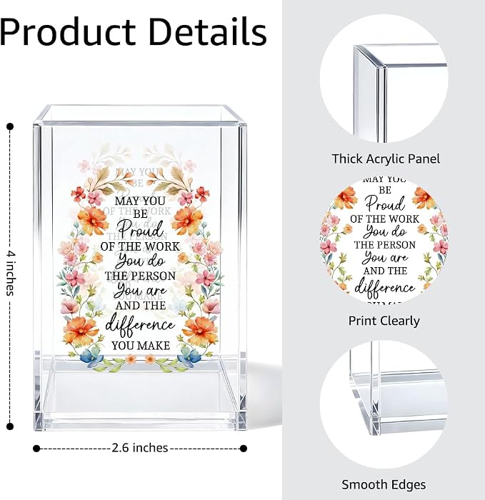 Be Proud Of The Work Acrylic Cosmetic Organizer Pen Holder, Funny Acrylic Desk Holder Cup for Pen Pencil, Inspirational Office Gifts for Coworker, Thank You Gifts for Women Leader boss Staff