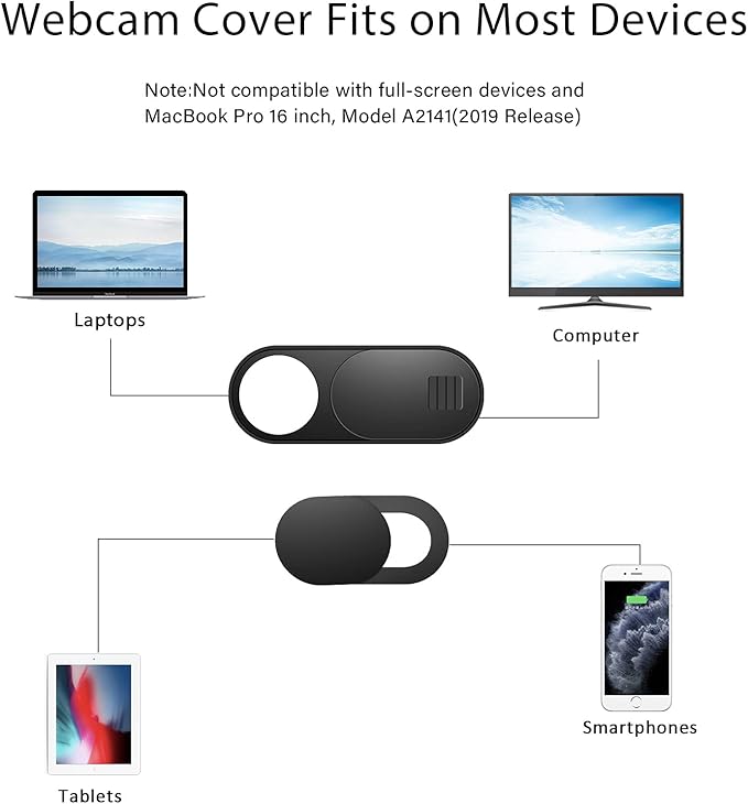 Laptop Camera Cover, 0.027 Inch Ultra Thin Camera Cover, Webcam Privacy Cover Fits on Computer, Laptop, MacBook, PC, Cell Phone, iPhone, iPad, iMac, Tablet, Black Web Cam Cover Sliders (9 Pack)