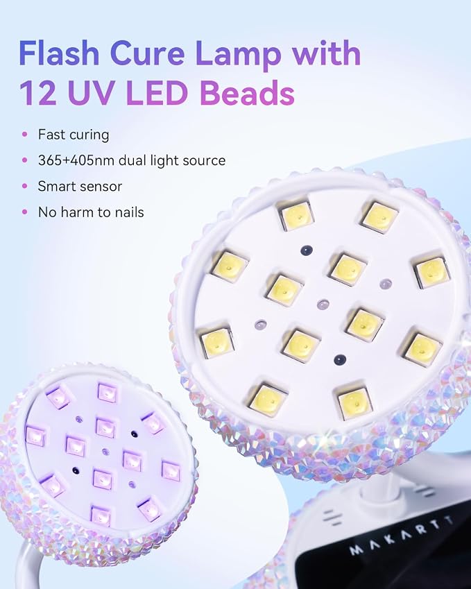 Makartt UV LED Nail Lamp - Gooseneck Flash Cure Lamp 39mW/cm² Rechargeable UV Light for Gel Nails with Auto Sensor 4 Timers Fast Curing Nail Light for Charms Gel-X Tips Rhinestones (Diamond White)