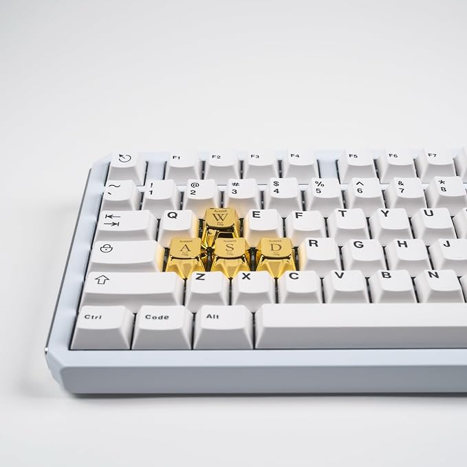 Artisan Zinc Alloy Golden Keycap for Mechanical Keyboard WASD Metal 4 Keys, 1U Size, Cherry Profile, Custom Keycap fit MX Switch Compatible, Decorative Design for Gaming and Typing