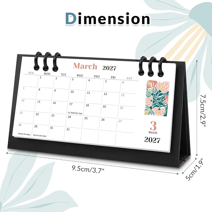 KONVINIT Small Desk Calendar 2025-2027, Flower 2026 Desk Calendar - Runs From July 2025 Until June 2027-6.3" x 3.1", 24 Months Small Calendar for School, Home and Office Supplies