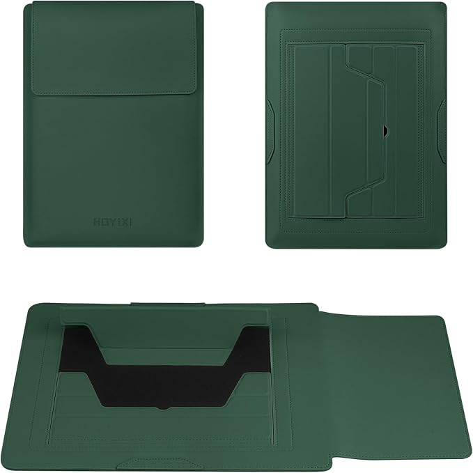 HoYiXi 15.6" Laptop Sleeve Case PU Leather with Stand Compatible with MacBook Pro 16/15.4'' MacBook Pro 15, Mac Air 15/ Dell, Matebook,Asus,15-16'' Laptop Bag,(Patent Pending),Dark Green