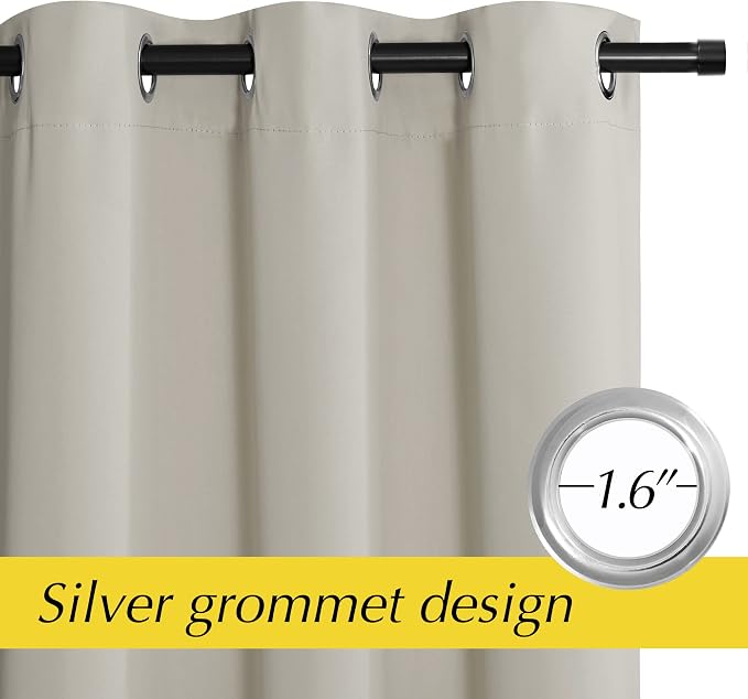NICETOWN Grommet Top Blackout Door Curtains for Doorway, Solid Farmhouse Room Darkening Thermal Insulated Curtain Drape for Doors Windows, 1 Panel, W42 x L95 inch, Natural