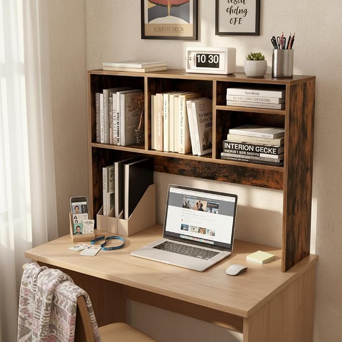 Tangkula Desktop Bookshelf, Countertop Storage Hutch with 4 Shelves for Computer Desk, Desk 2-Tier Display Rack, Multipurpose Wood Desktop Hutch Storage Organizer for Dorm Office Home