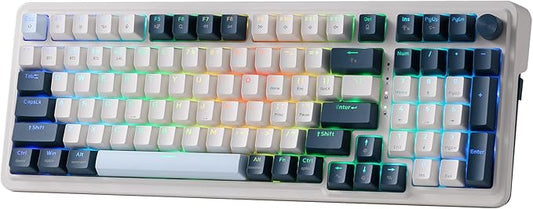 Redragon K686 PRO 98 Keys Wireless Gasket RGB Gaming Keyboard, 3-Mode Win/Mac Mechanical Keyboard w/5-Layer Noise Dampening, Dedicated Knob Control & Hot-Swap in Linear Red Switch, Blue Himmel Color