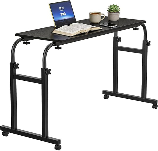 Over the Bed Table with Wheels, Height Adjustable Rolling Desk, Heavy Duty Steel Frame Laptop Workstation for Bedroom, Living Room, Hospital Use, Adults and Kids