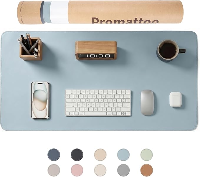 Large Desk Pad Non-Slip Desk Mat Protector for Keyboard Mouse Waterproof Vegan Leather Surface Faux Leather Laptop Mat Smooth Mouse Pad Premium Gift Tube Morning Fog Blue 31.5" x 15.7"