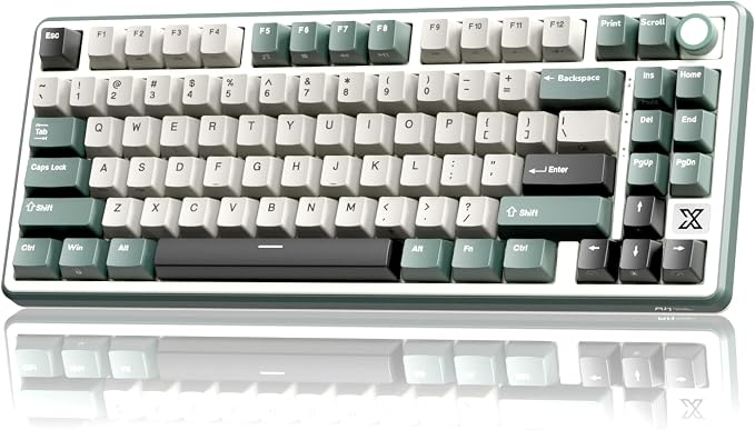 RK ROYAL KLUDGE X87 Gasket Mechanical Keyboard, 75% Wireless Gaming Keyboard with Touchable X-Plate & Volume Knob, Bluetooth/2.4GHz/Wired, Hot Swappable RGB Backlit (Green, Light Switch)