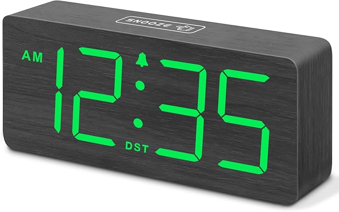DreamSky Wooden Digital Alarm Clock for Bedroom with Large Numbers | Desk Clocks for Living Room Office, Loud Alarm for Heavy Sleepers Adults, Volume Control, Dimmer, DST, Wood Decor (Plug-in)