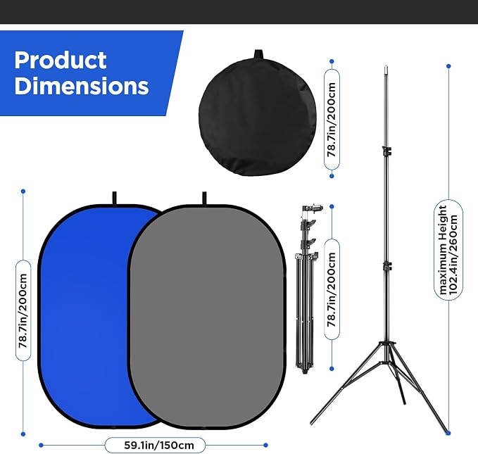 5x7ft Chromakey Blue/Grey Backdrop with Stand,2-in-1 Foldable Pop-Up Backdrop Double Sided Collapsible Backdrop with Support Stand for Photo and Video Shooting,Gaming (Gray & Blue)