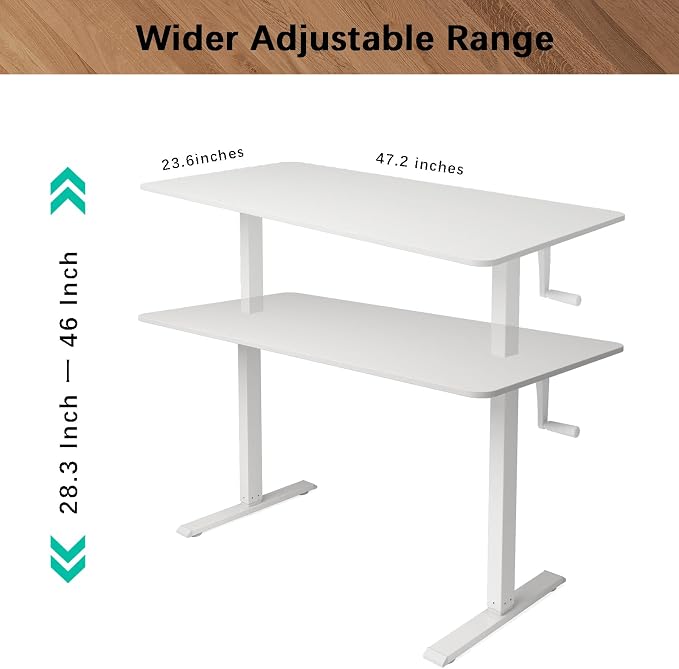 Whole Piece Manual Standing Desk Adjustable Height with Lockable Casters- Hand Crank Stand up Desk with Wheels, Mobile Sit to Stand Workstation with Handle