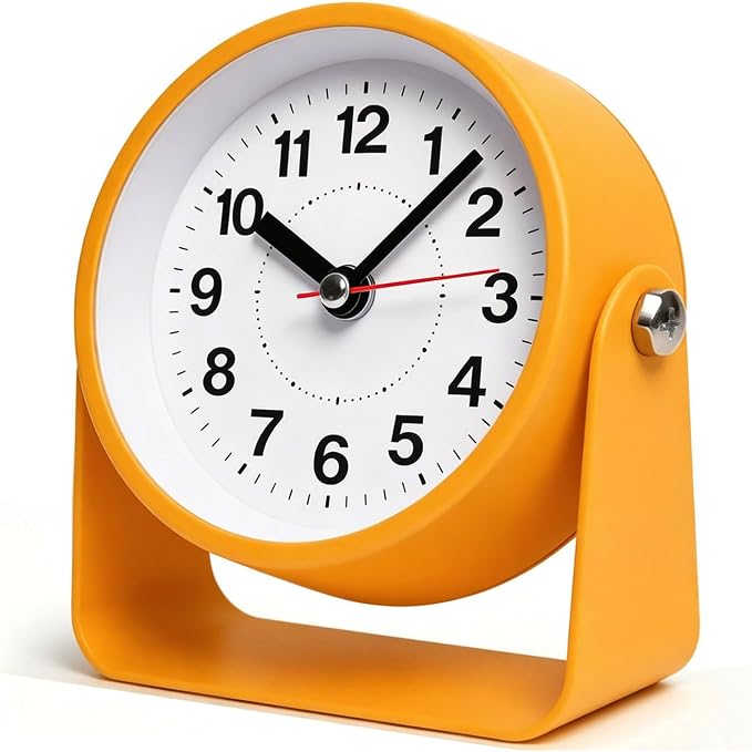 3.5" Analog Alarm Clock Silent Light Snooze 360° Adjustable Angle | Small Retro Desk Clock Battery Operated, Silent Metal Table Clock with Light for Living Room,Bedroom Loud Alarm Clock Adults