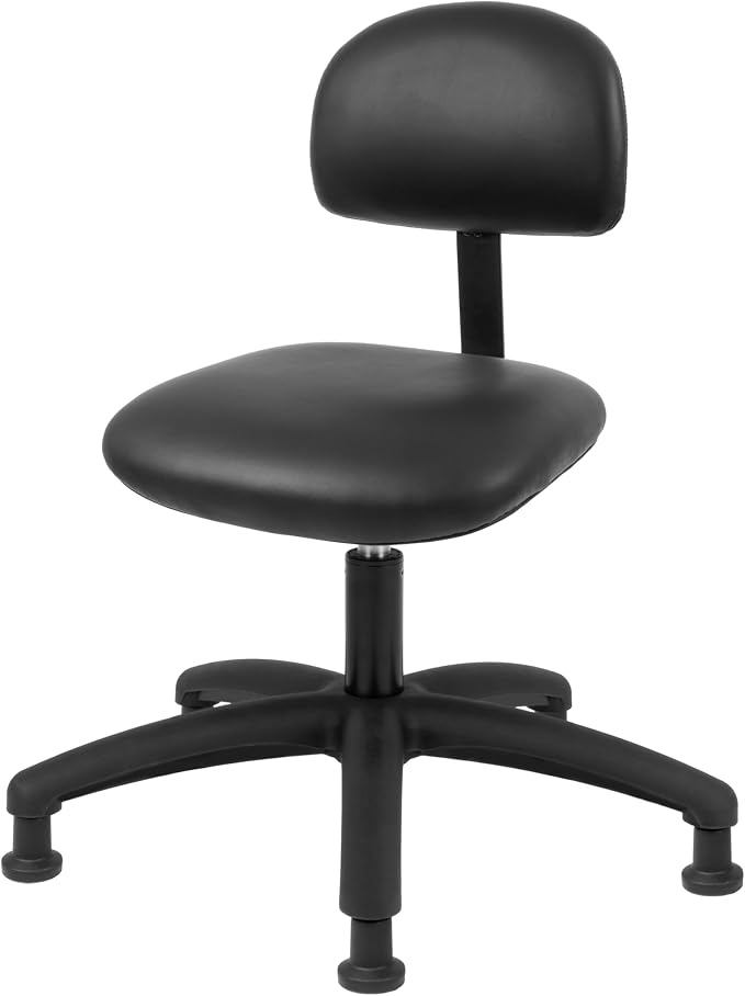 FSS Series Square seat Low (17"-22") seat Height Chair. Vinyl-for Office, Garage, Desk, Shop, Computer, Doctor, Medical, Easy to Clean! NO Footring (Black, Low, Glides)